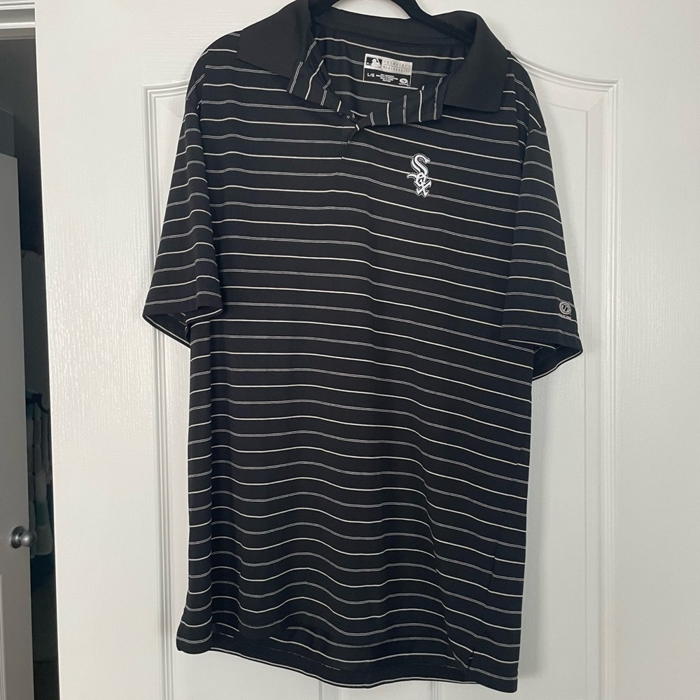 Majestic Black Polo with White Stripes